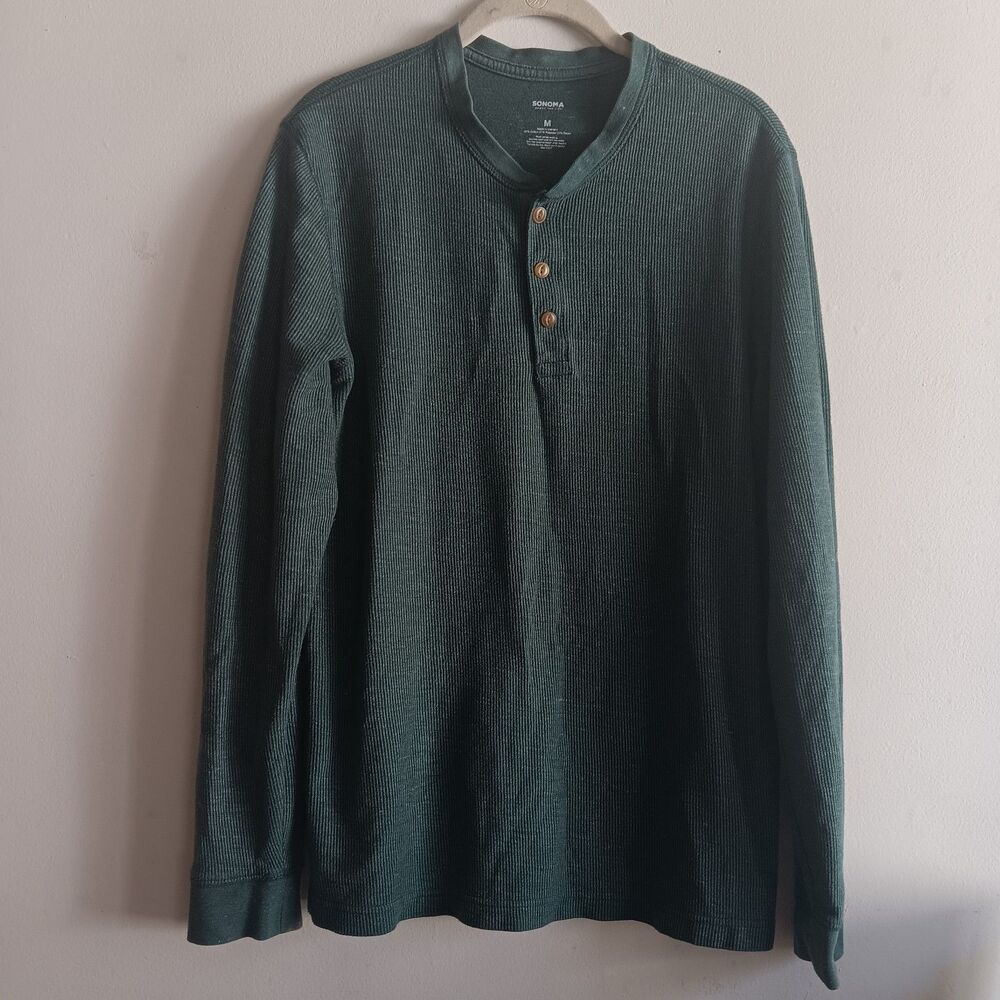 Sonoma‎ Long Sleeve Shirt Dark Green Henley Thermal Size Medium Layering